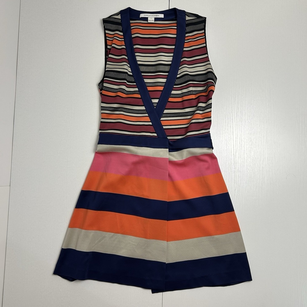 Diane Von Furstenberg Gracie Mini Wrap Dress Sz 6 Striped‎ Sleeveless $498 MSRP